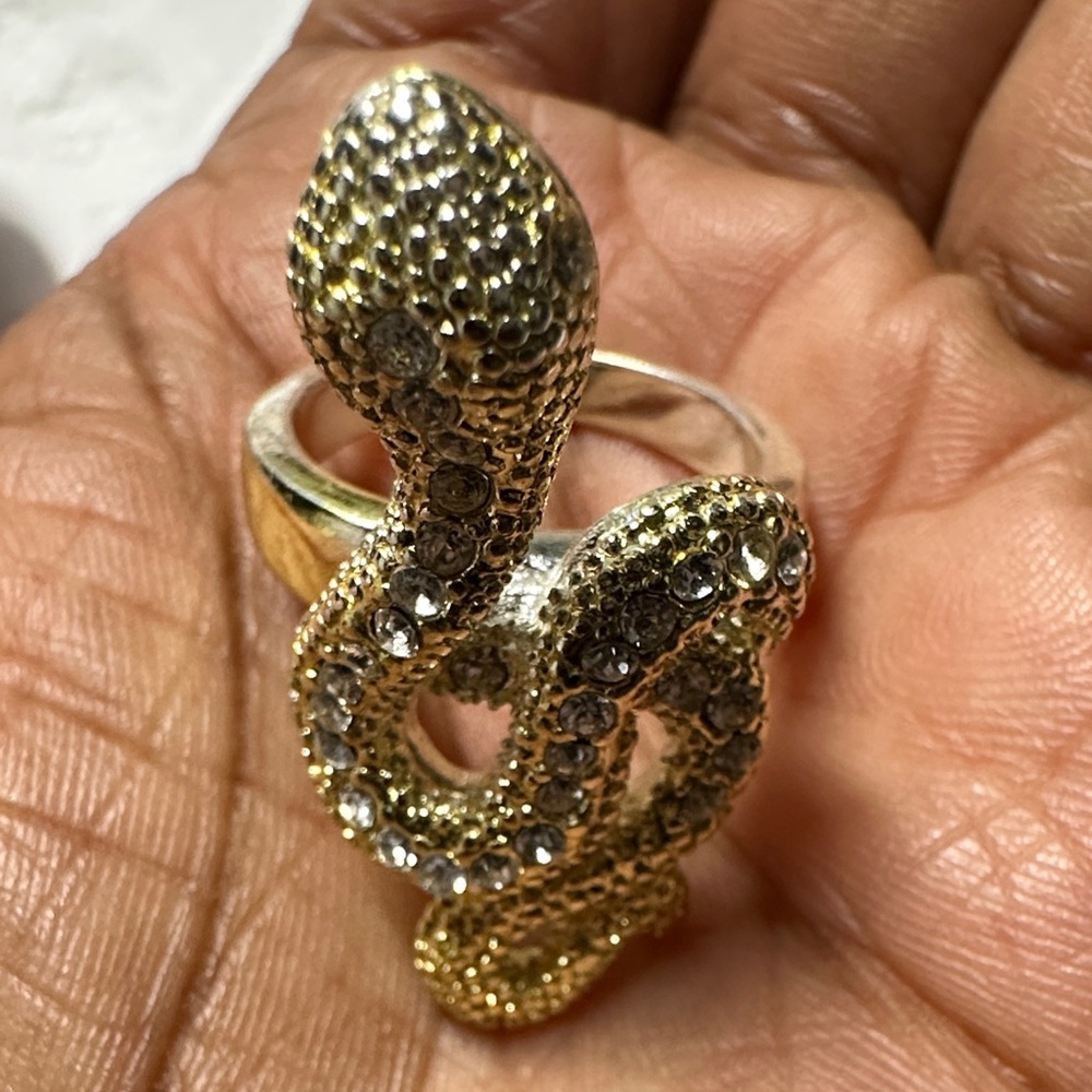 Vintage Gold Tone Crystal Snake Ring